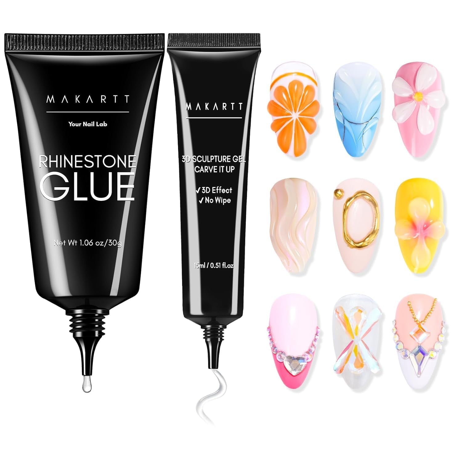 Makartt Rhinestone selvklæbende gel - 15 ml UV-neglelimsæt med lyserøde negle charms Hjertecirkel neglesmykker og negledesigntilbehør til hjemmemanicure Valentinsdagsgave