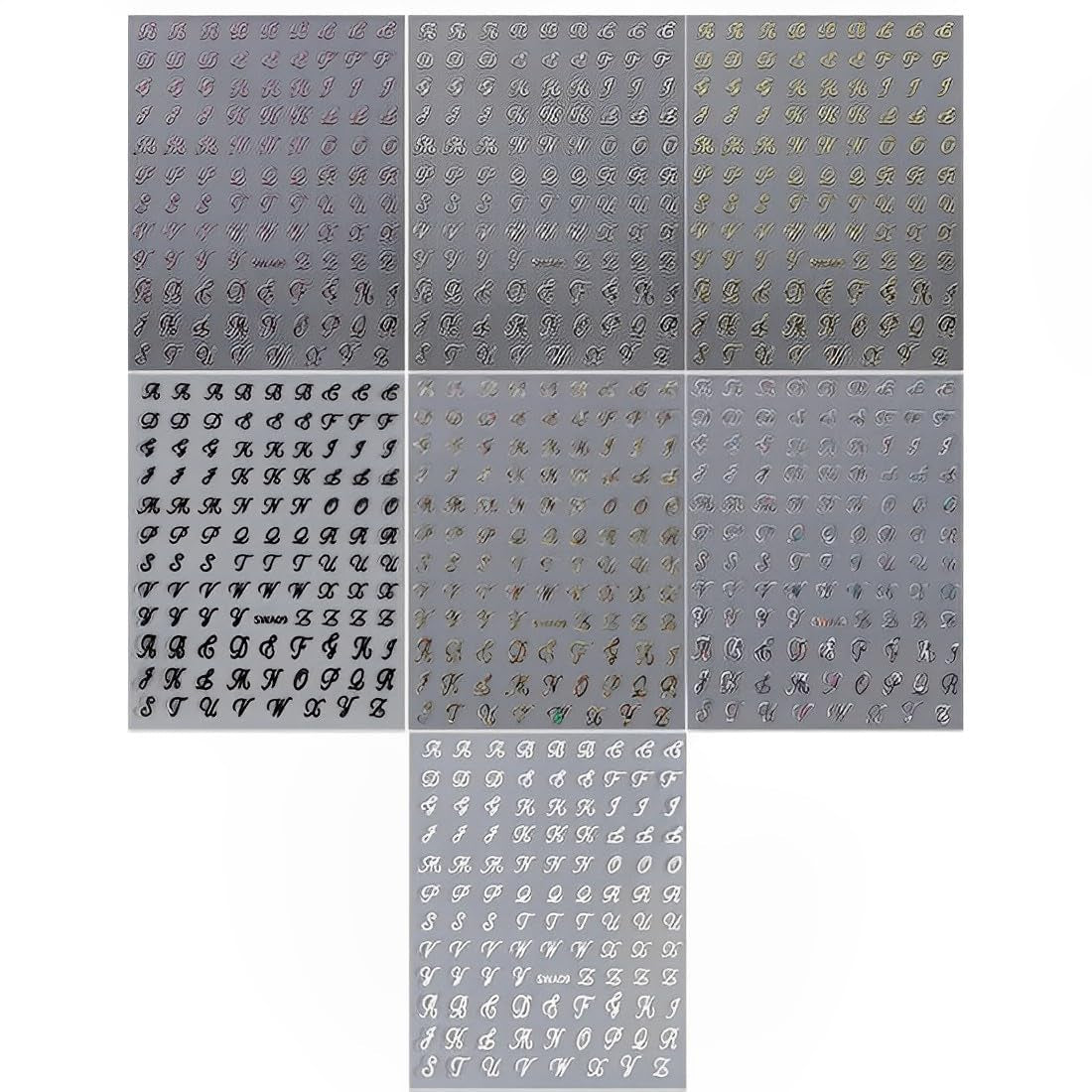 7 Blätter 3D alfabeter Nagelsticker Nagelfolie Selbstklebend Buchstaben Aufkleber Nägel Zubehör Nagelaufkleber Klebebuchstaben Aufkleber Selbst Gestalten Letter Letters Nail Art Stickers