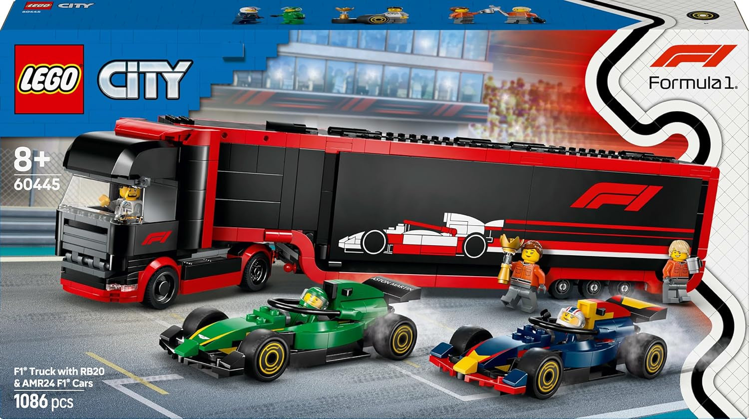 LEGO City F1 Transporter med RB20 & AMR24 F1 racerbiler - Legetøjsbiltransporter til Red Bull & Aston Martin Formel 1 Teams - Inkl. 5 minifigurer - Gave til drenge og piger i alderen 8+ 60445 Byggesæt Besuche den LEGO-Store