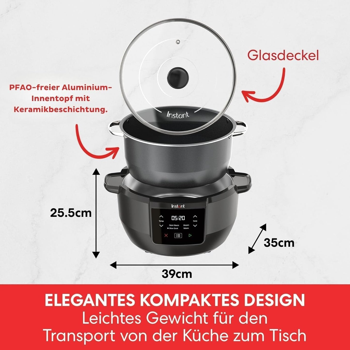 Instant Pot Superior Slow Cooker, 7,1 L Multicooker, 4 madlavningsfunktioner, 800W Slow Cooker Naty Shop