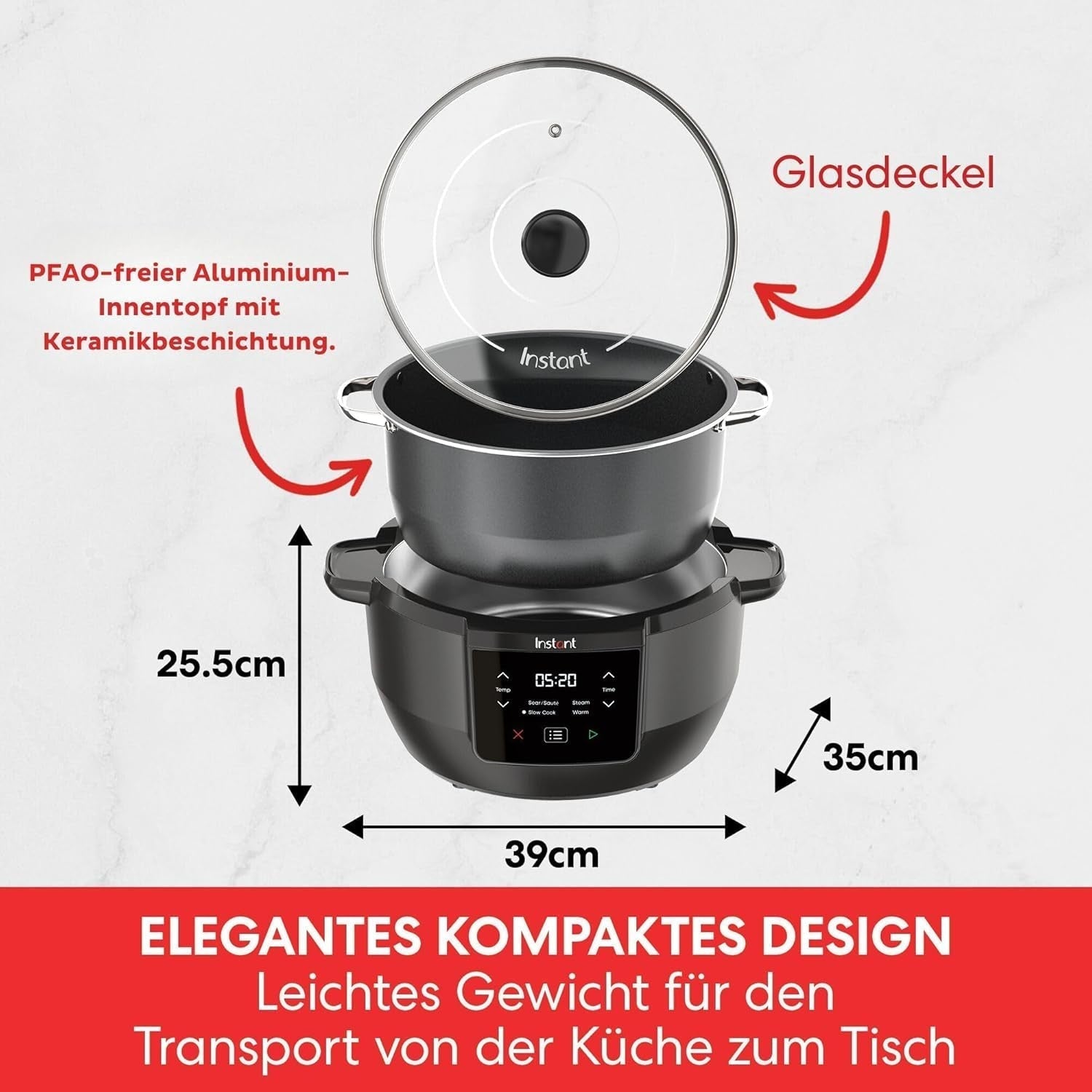 Instant Pot Superior Slow Cooker, 7,1 L Multicooker, 4 madlavningsfunktioner, 800W Slow Cooker Naty Shop
