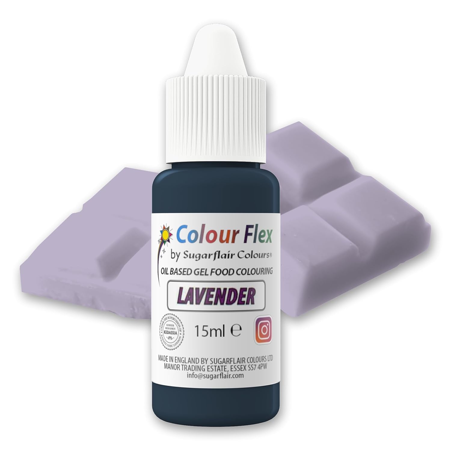 Sugarflair Colourflex Oil Based Food Coloring Lavendel, højkoncentreret flydende madfarve til smørcreme, chokolade, dej, fondant, glasur og mere - 15ml