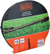 BLACK+DECKER Haveslange 15 meter - Ø13MM - Holdbar PVC - Vanding af haven, vask af bilen, fylde poolen - Kompatibel med enhver standard vandhane - Sort/Orange