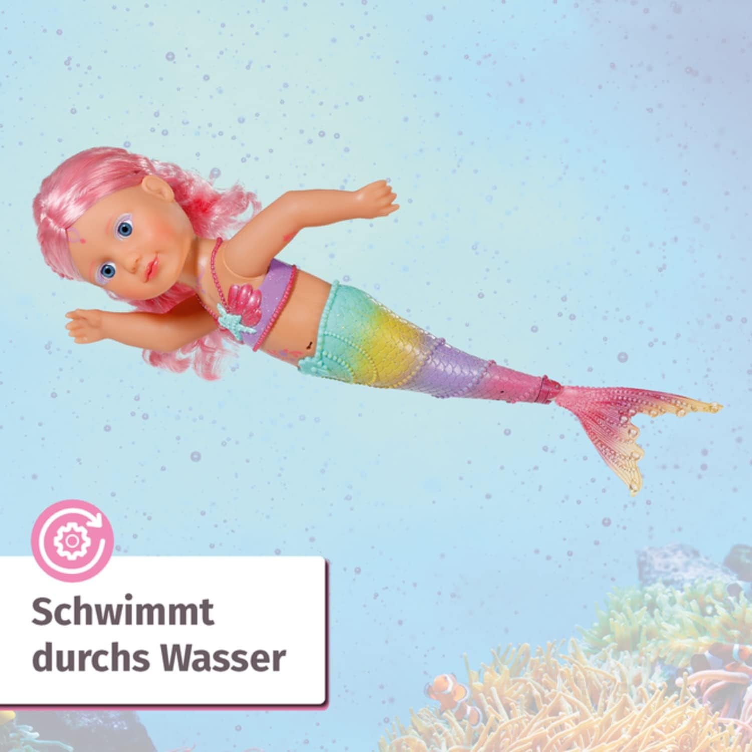 BABY Born Little Sister Mermaid 46 cm Vandtæt havfruedukke med langt hår og bevægelig glitterfinne, inkl. tiara og kam, 833681 Zapf Creation Dolls Naty Shop