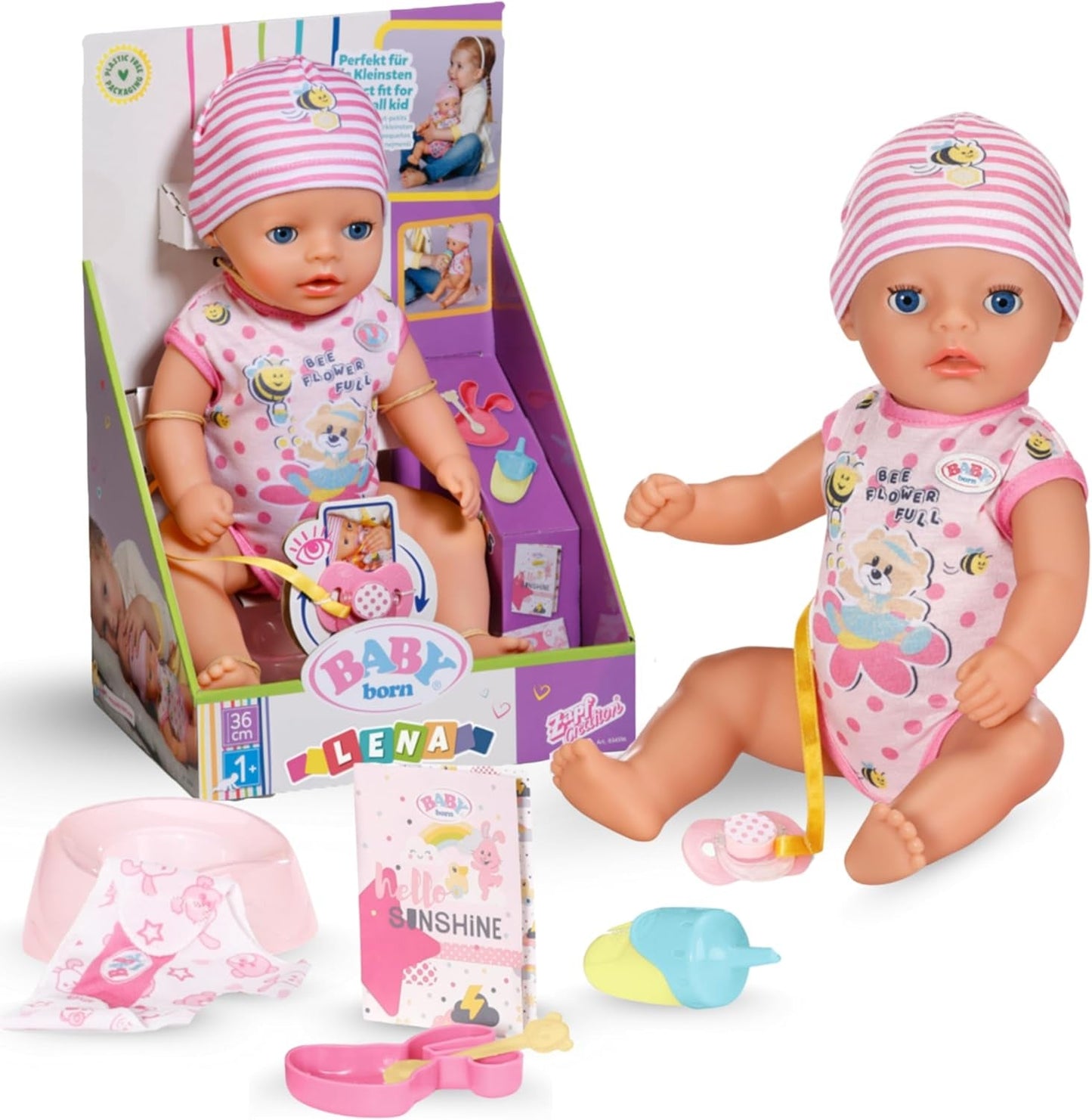 Baby Born Lena babydukke (Girl) - 36 cm - 7 funktioner inklusive tilbehør og madras - Fungerer helt uden batterier - Velegnet til små børn fra 1 år