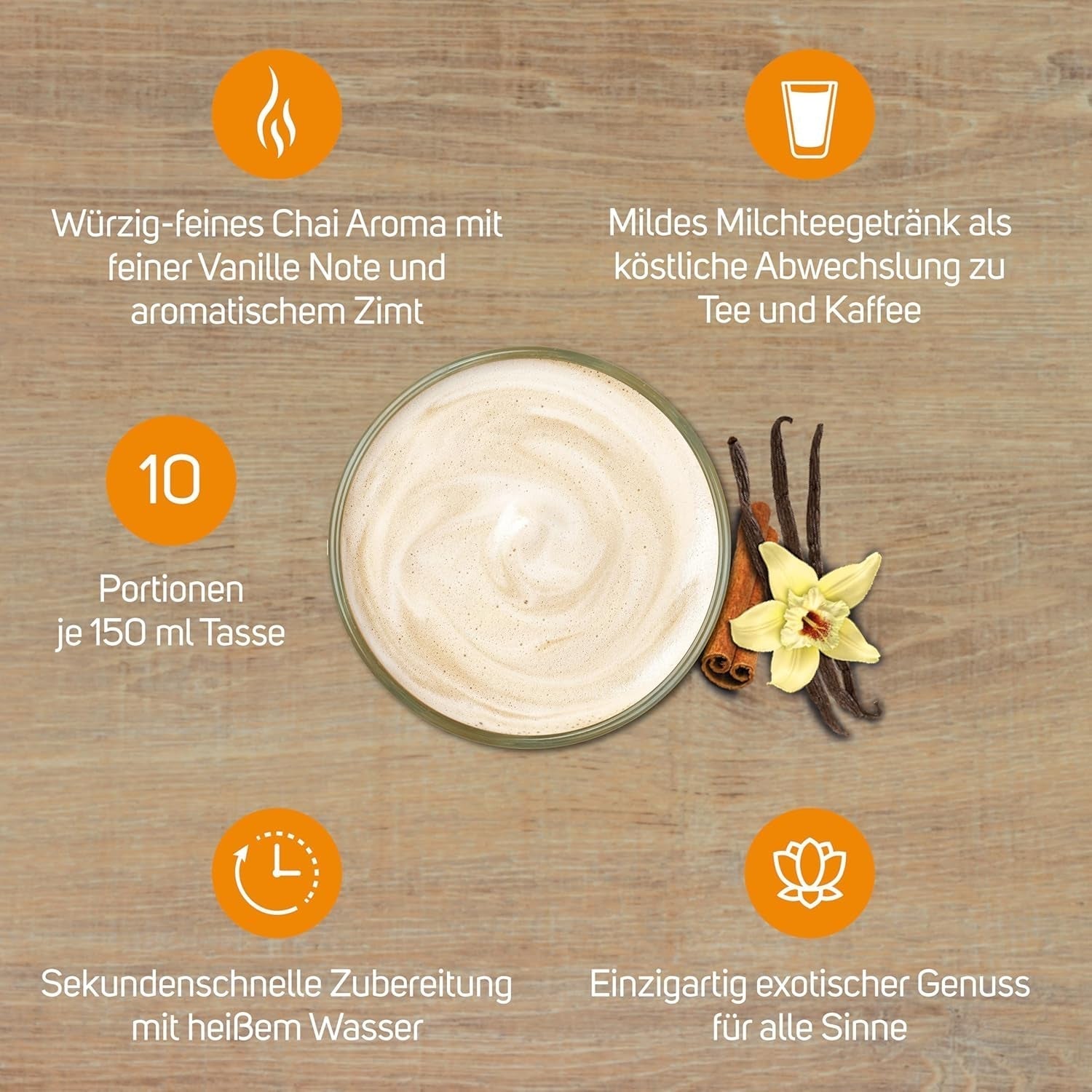 KRÜGER YOU Chai Latte Vaniljekanel, øjeblikkelig tilberedning til mælkedrikke, smagt til med vanilje og kanel, 250 g (10 poser á 25 g)