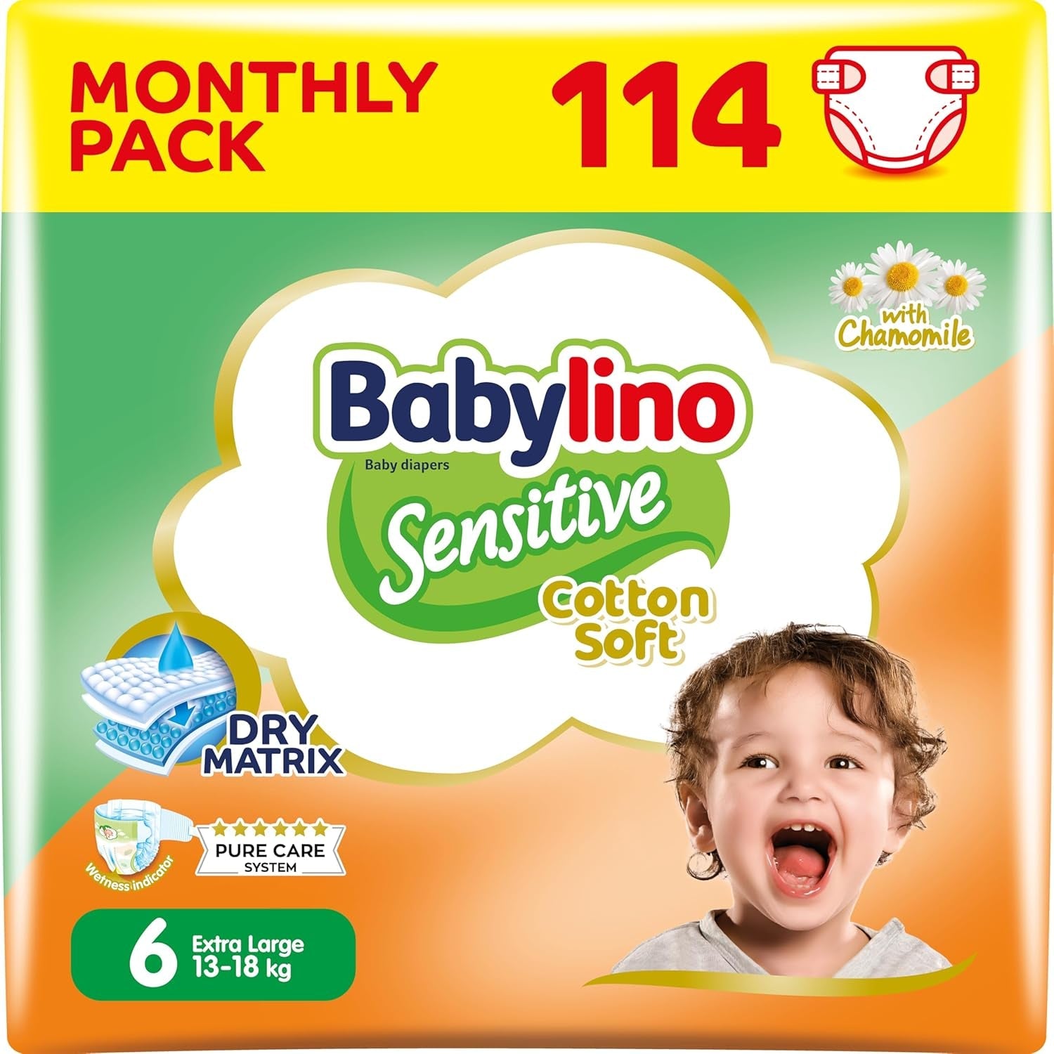 Bleer til sensitive babyer, str. 6, ekstra stor (13-18 kg), 114 bleer