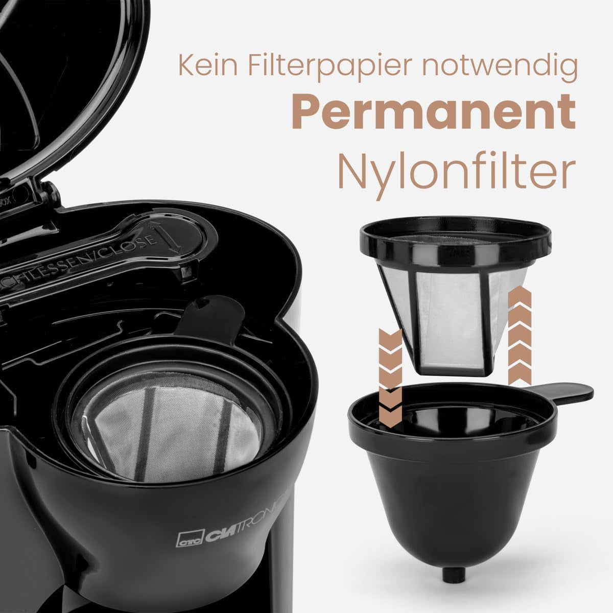 Clatronic® 1-kops kaffemaskine | Perfekt espressomaskine til enlige | Espressomaskine med filter, inklusive keramisk kop | Lille espressomaskine med filter, ideel til rejser | KA 3356
