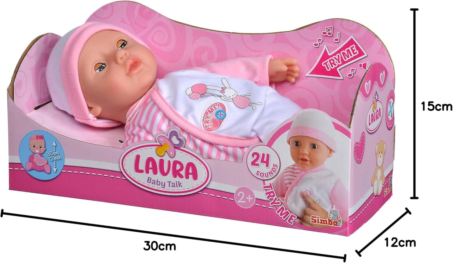 Simba 105140020 - My Love Baby Talk Blød kropsdukke med søvnige øjne i sød kjole giver 24 babylyde 30 cm babydukke fra 2 år Hvid Pink Naty Shop Dukker