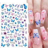 JMEOWIO Nagelsticker Schmetterling 8 Blätter Nagelaufkleber Selbstklebend Blau Schwarz Gold Schmetterling Nail Art Dekoration Nagel Design Tilbehør