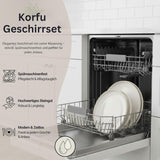 SANGER | 24-Styks Corfu Spisestel Middagsservice til 8 Håndlavet keramisk Spisesæt Inkl. middagstallerkener Desserttallerkener og Suma-tallerkener Creme-servise med sandet tekstur