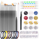 MELLIEX 45 Stück Nail Art Dekoration Zubehör Sæt, Nägel Pinsel Strasssteine ​​Glitzer Goldfolie Nageldesign Dotted Pen Streifenband Für Nagelkunst Maniküre Set