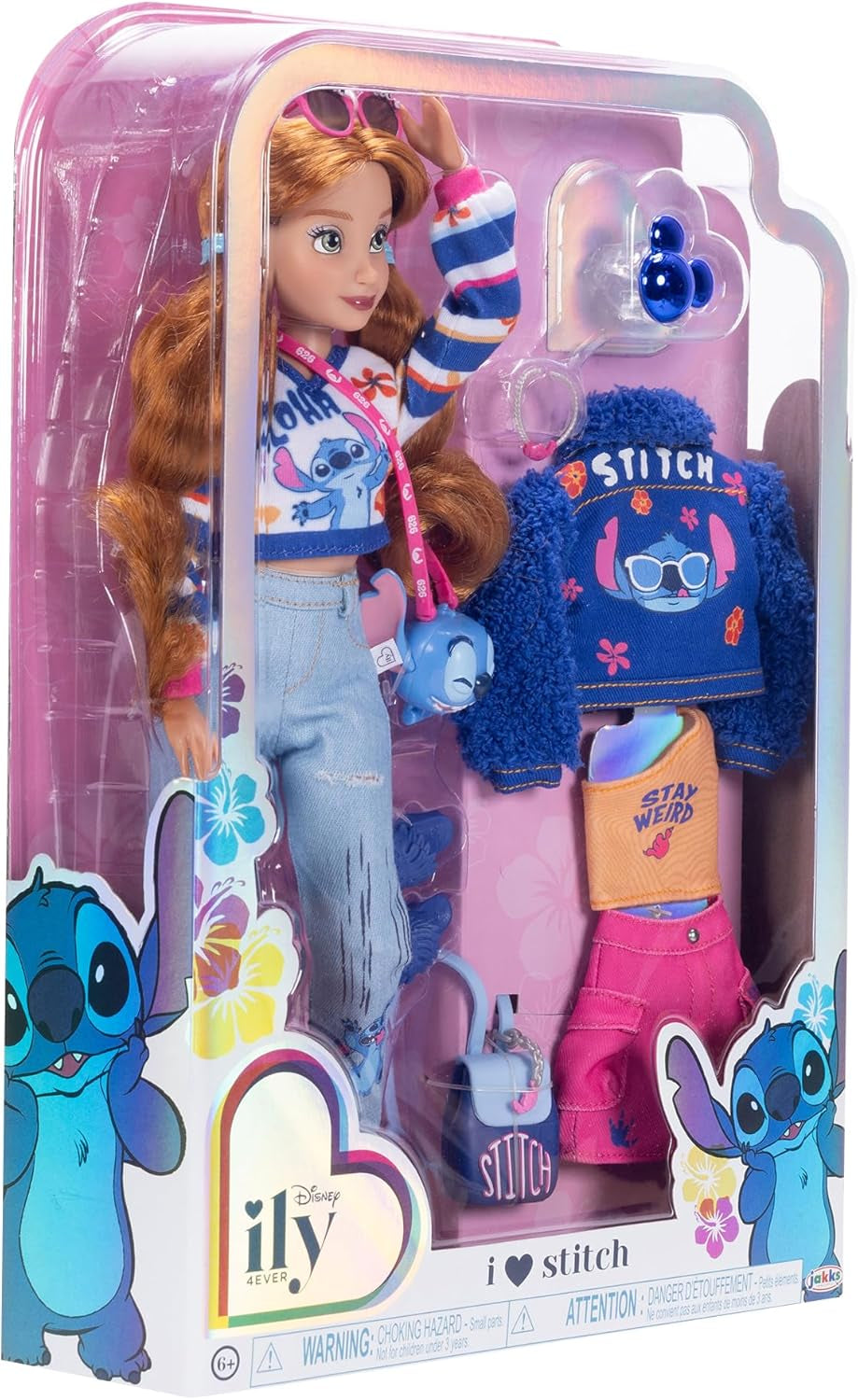 Disney ILY 4EVER Fashion Dolls Stitch med rødt hår 11,5" højt med 13 artikulationspunkter, to komplette Mix-And-Match-outfits og funklende Mickey-ring til dig! Naty Shop dukker
