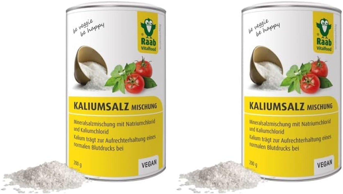 Raab Vitalfood Kalium salt-Mischung, Mineralsalzmischung med 66,7% Natriumchlorid (Kochsalz) og 33% Kaliumchlorid, Kalium trægt zur Aufrechterhaltung eines normalen Blutdruck bei (1 x 200 g dosis)