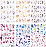 6 Blatt 3D Lila Schmetterling Nagelstickers Selbstklebend Nagelaufkleber Schmetterlinge Nail Sticker Bunte Blühen Marmor Nagel Stickers Regenbogen Welle Linien Nail Art Aufkleber Nageldesign Zubehör