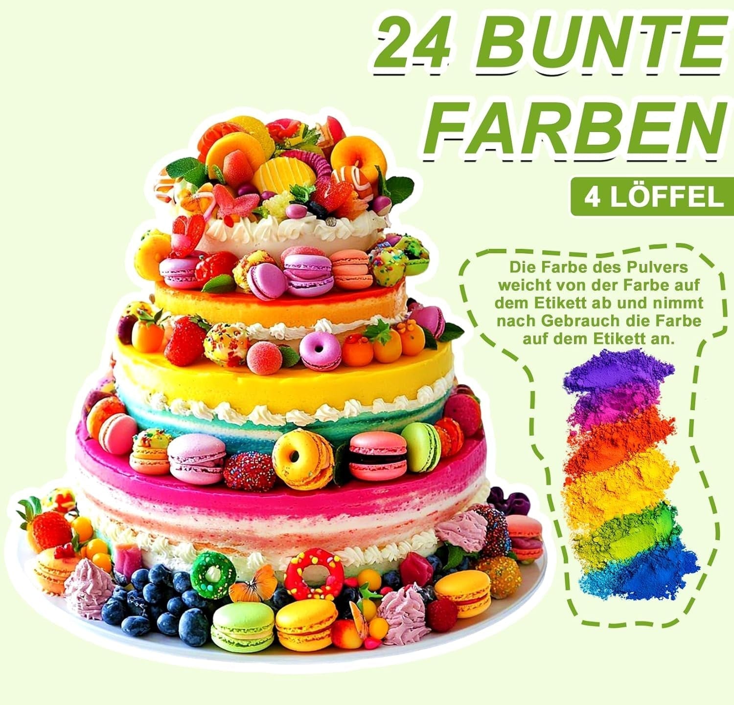 Pulveriseret madfarve - 24 højkoncentreret madfarve Levende madfarve til kager, macarons, fondant, bagning, glasur, smørcreme, småkager - 2 g (hver)