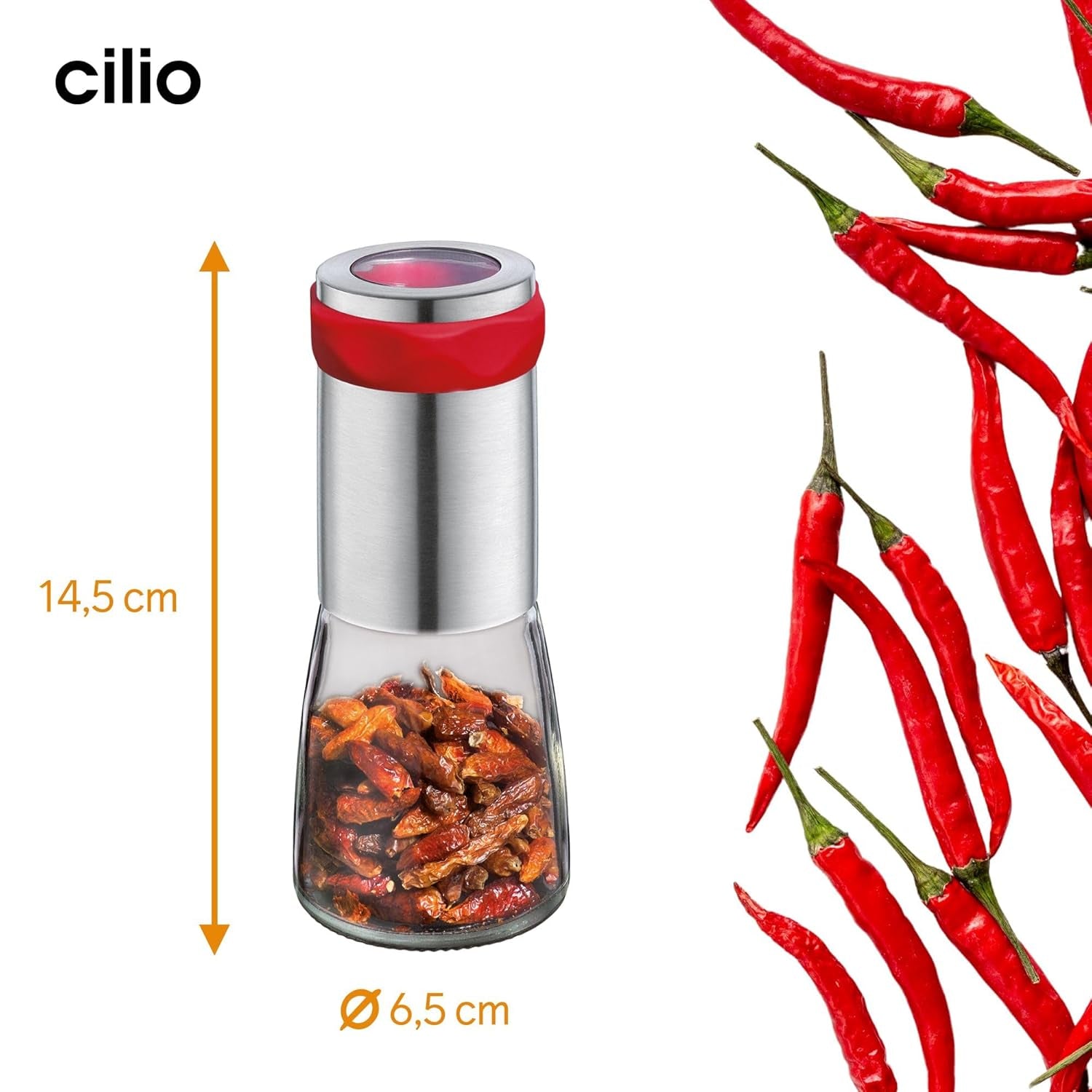 Cilio PICCANTE peberkværn, Ø 6,5 cm, H: 14,5 cm, med lukkelåg Kværne og skæremaskiner Naty Shop