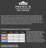 Dehner Premium våd kattefoder, multipakke, voksne katte, 4 stykker hver: lam / kalkun / laks, 12 poser x 100 g (1,2 kg)
