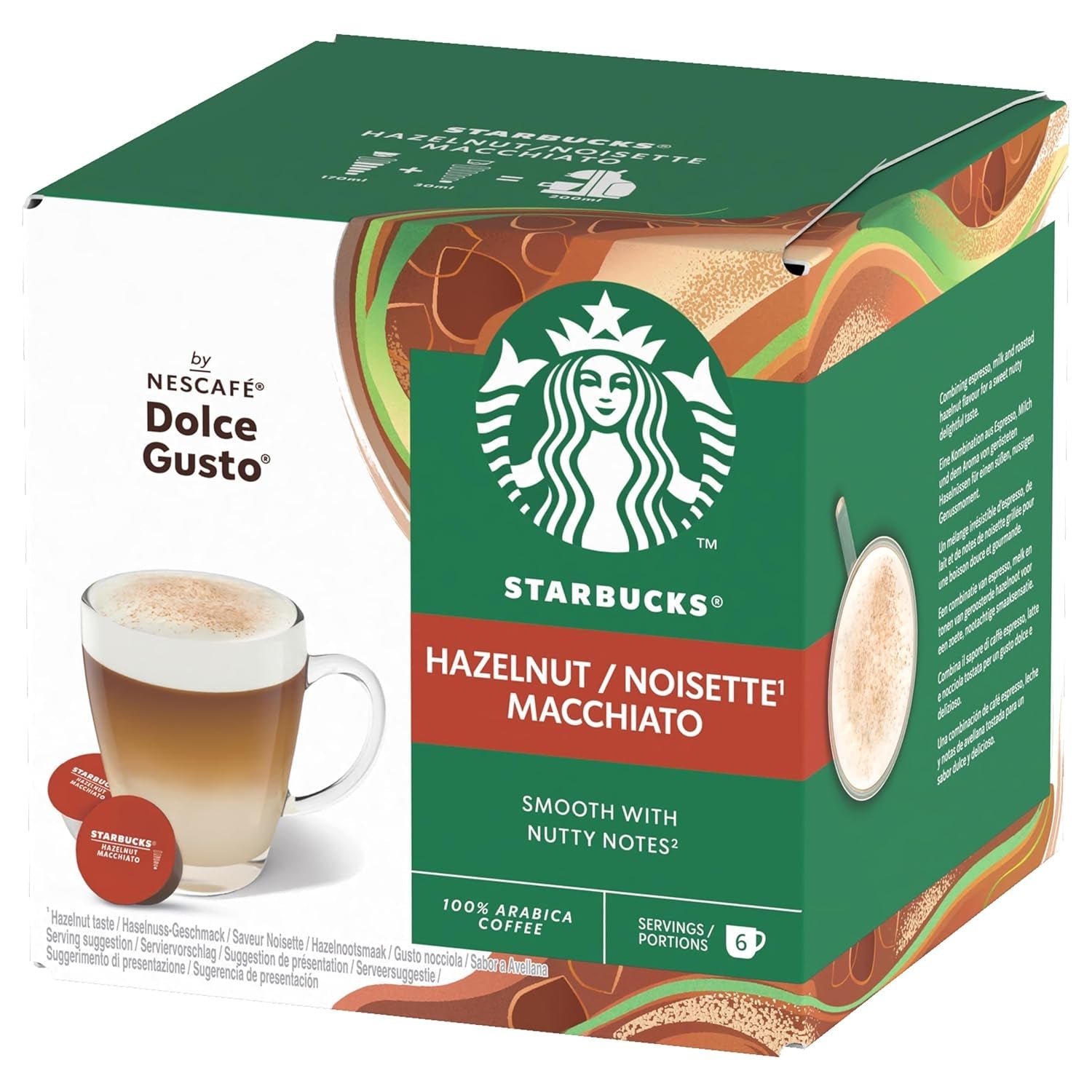 STARBUCKS Hasselnut Macchiato af Nescafé Dolce Gusto, Dunkle Röstung, Kaffeekapseln 6 x 12 (72 Kapseln)