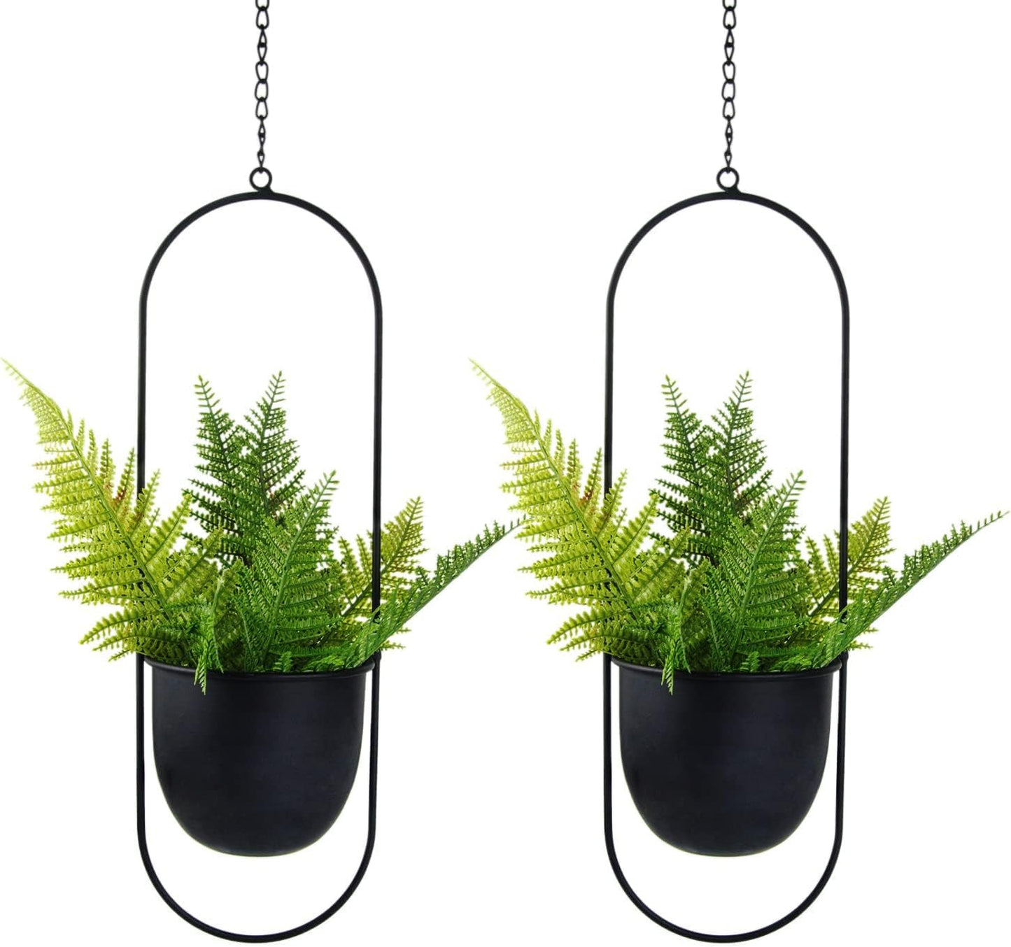 Hængende metal urtepotter 2 stk Sort oval geometrisk planteophæng med krukker Moderne væg- og loftskrukker Indendørs Udendørs 15,2 cm urtepotter 2 stk.