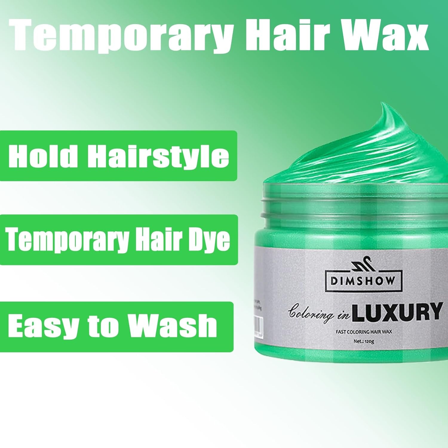 Grøn midlertidig hårvoks, skøre grøn midlertidig hårspray, vaskbar semi-permanent mudder, én gang hårfarve, instant styling hårpasta mudder, naturlig hårfarve til fester, aktiviteter og Halloween Naty Shop hårfarve