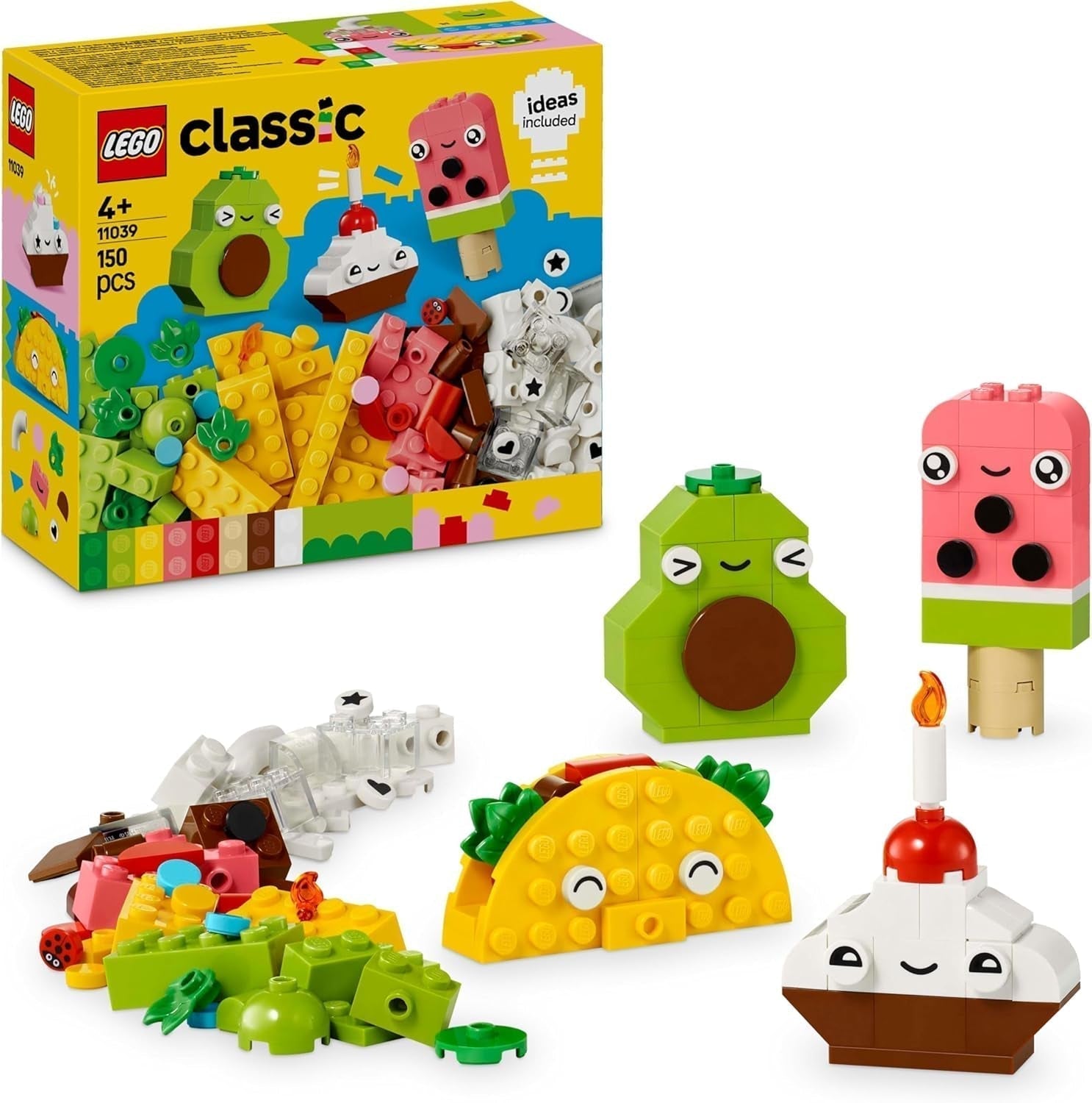 LEGO Classic Creative Snack Byggesjov, Madlegetøj til fantasifuldt rollespil, Byggesæt til drenge og piger fra 4 år og opefter, Cupcake, Avocado, Popsicle og Taco 11039 Byggesæt Besuche den LEGO-Store Standardtitel