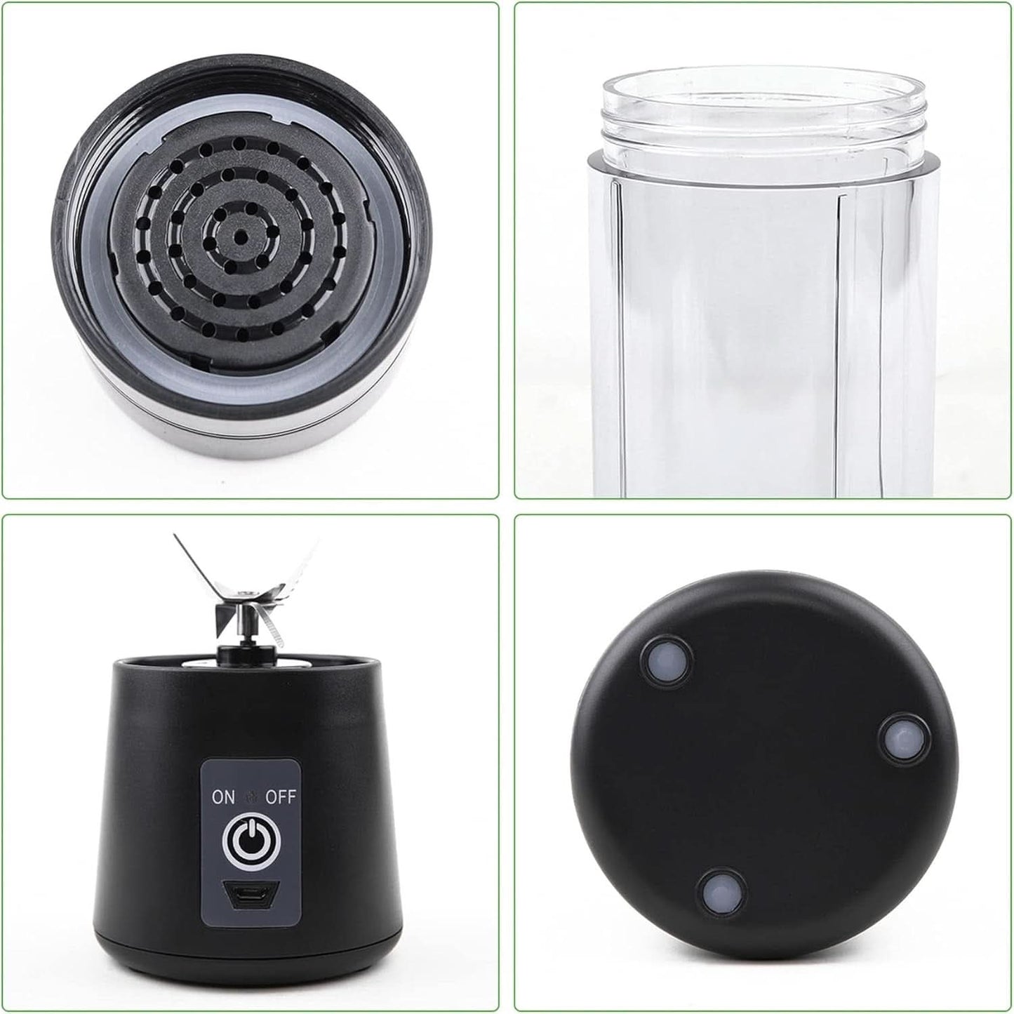 Mixer Smoothie Maker Tragbarer Entefter: 380Ml Standmixer Persönlicher Shaker Proteinshake Mit 6 Edelstahlmesser Tragbar-Bpa-Freie Mit Usb-Mixbecher Für Shakes,Saftoutdoor,Schwarz Bucatarie Naty Shop