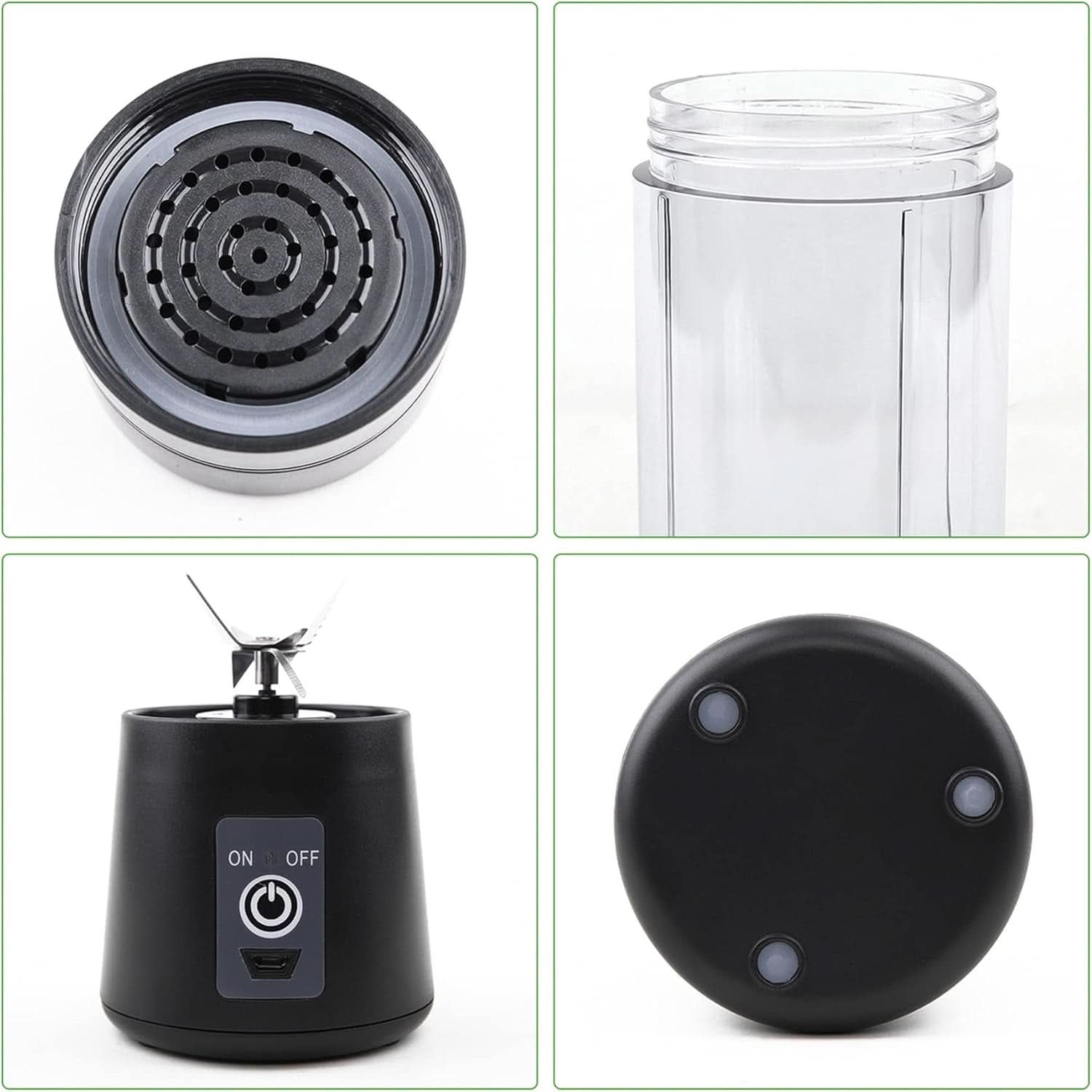 Mixer Smoothie Maker Tragbarer Entefter: 380Ml Standmixer Persönlicher Shaker Proteinshake Mit 6 Edelstahlmesser Tragbar-Bpa-Freie Mit Usb-Mixbecher Für Shakes,Saftoutdoor,Schwarz Bucatarie Naty Shop