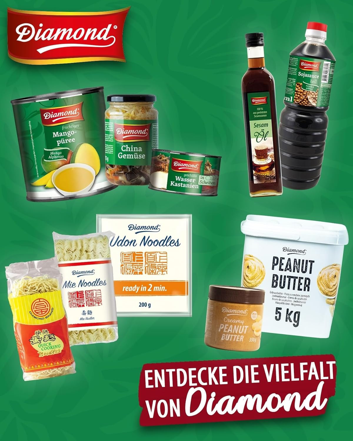 DIAMOND Mie Nudler, hvedenudler uden æg, hurtig og nem at tilberede, vegetarisk - 8 x 250 g