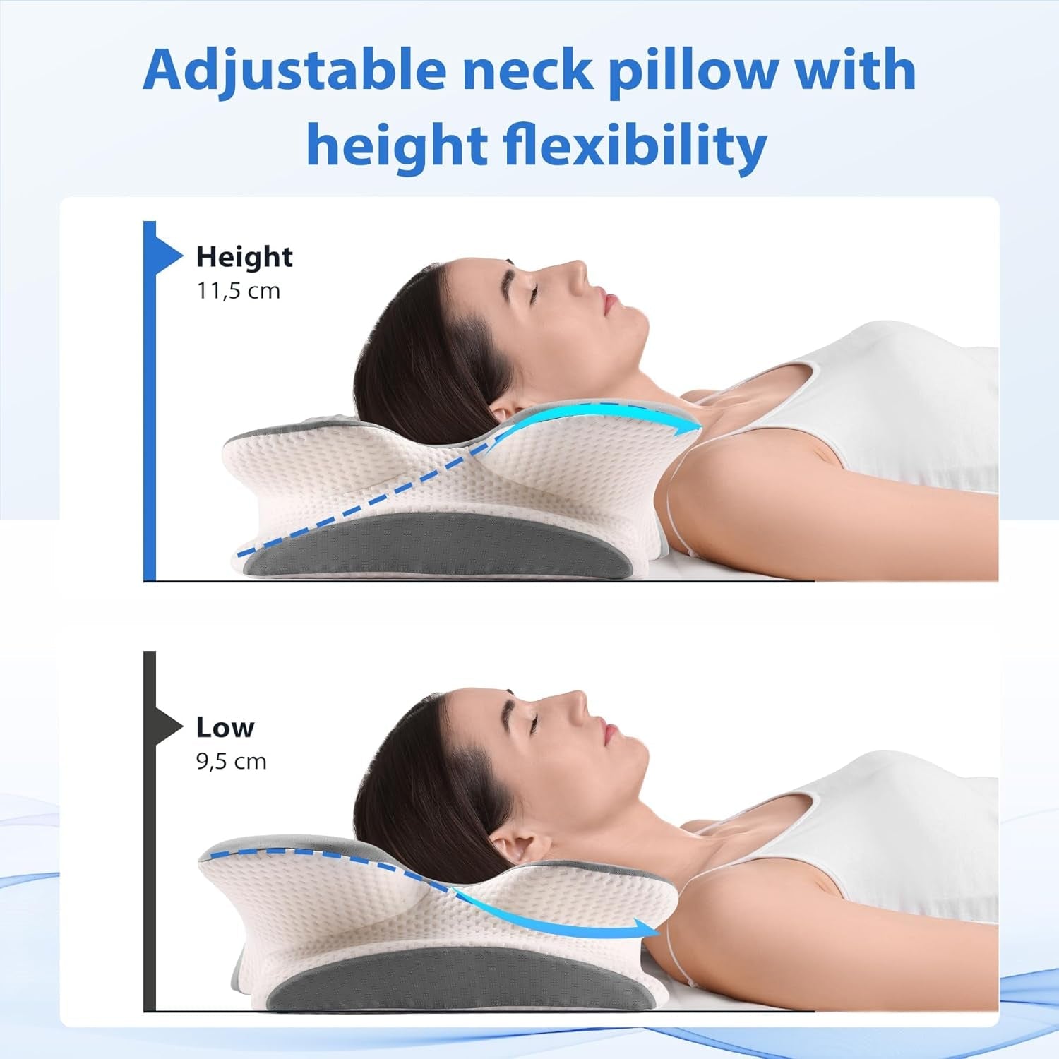 MULISOFT Memory Foam Pude, Komfortabel Hovedpude, Nakkestøttepude, Ergonomisk Side Sovepude (Grå) Cervikal Ortopædiske Puder Naty Shop