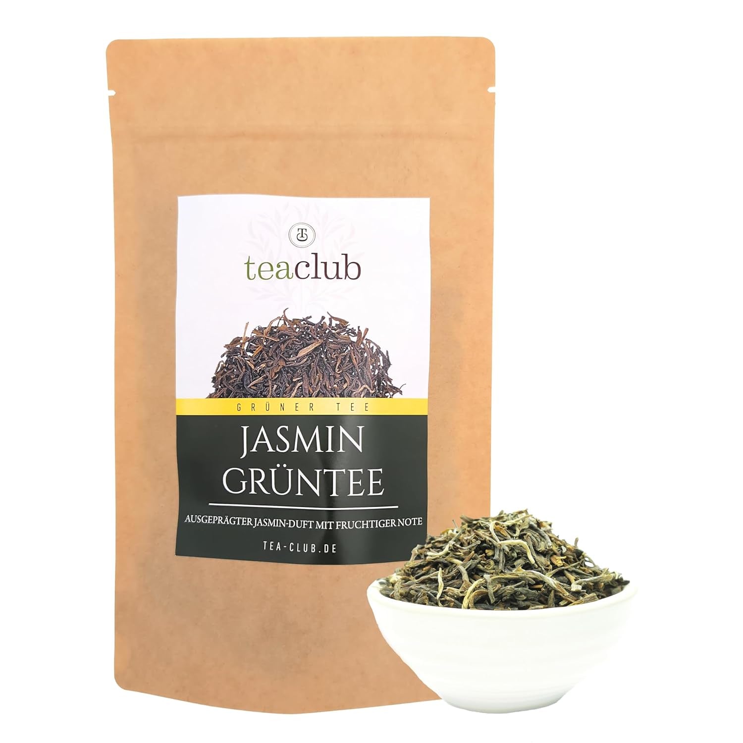 Løs jasminte 100 g, naturligt aromatiseret jasminblomstgrøn te, jasmingrøn te med en udtalt jasminsmag, Teaclub Grøn te