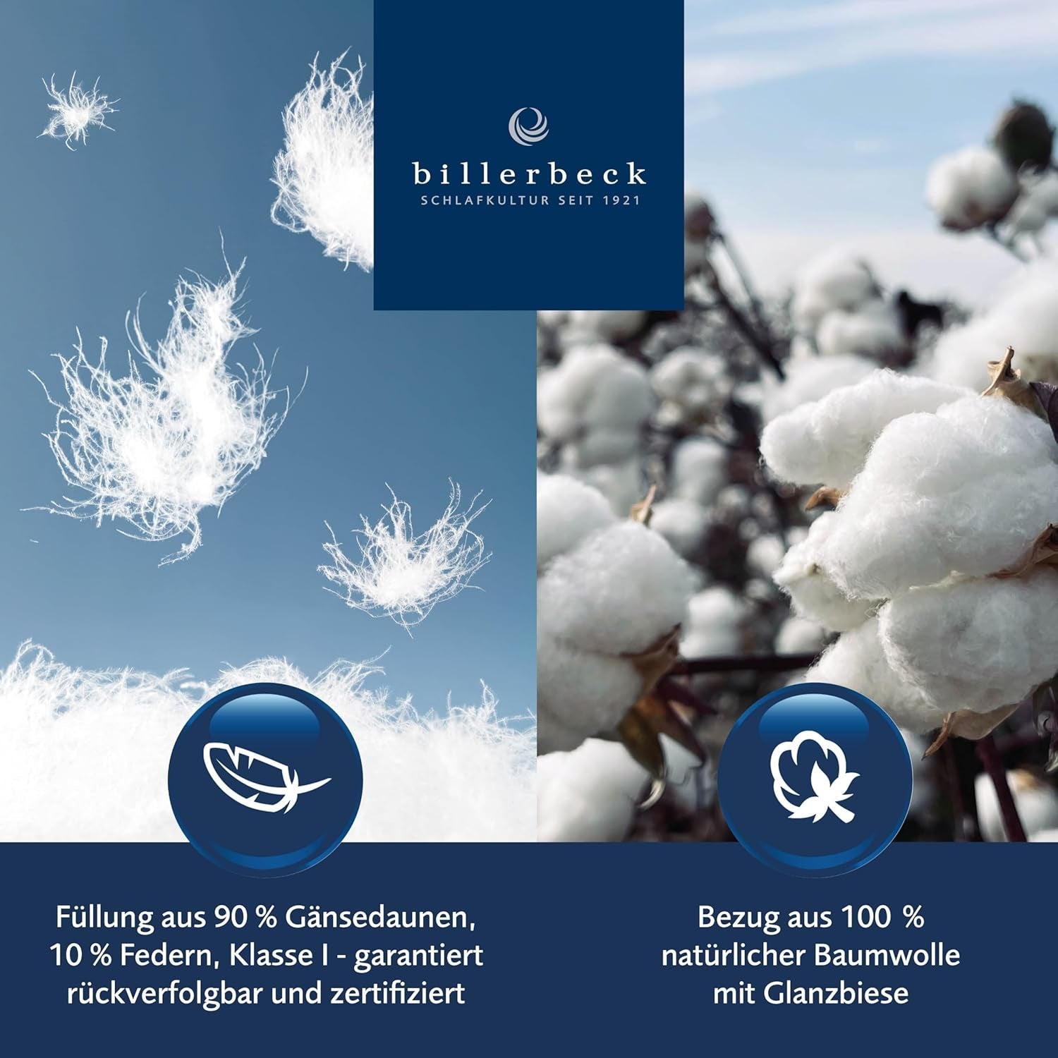 Dundyne Billerbeck Martina® - Dyne 135 X 200 Cm - Dyne til alle årstider - Velegnet til allergikere - 90% gåsedun, 10% gåsefjer - Hvide dyner og dyner Naty Shop