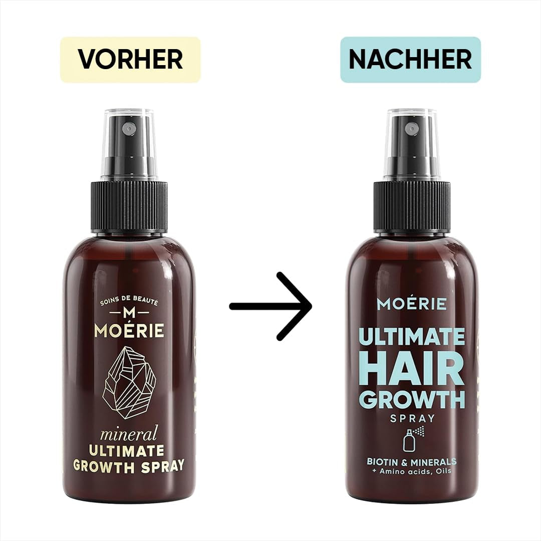 MOÉRIE Ultimate Mineral Hair Growth Spray til længere, tykkere og fyldigere hår - med biotin og koffein - Veganske hårprodukter, parabenfri, alle hårtyper, vender hårtab - 2 måneders forsyning Hårpleje Naty Shop