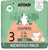 Moomin Baby Eco bleer, str. 3, 5-8 kg, 48 stykker, Premium bløde bleer | Blød og hudvenlig, åndbar, absorberende, ingen unødvendige kemikalier |