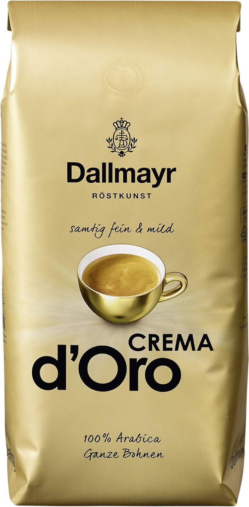 Crema d'Oro fløjlsagtig, mild og fin kaffepakke med 8 bønner (8x1000 g) - Arabica