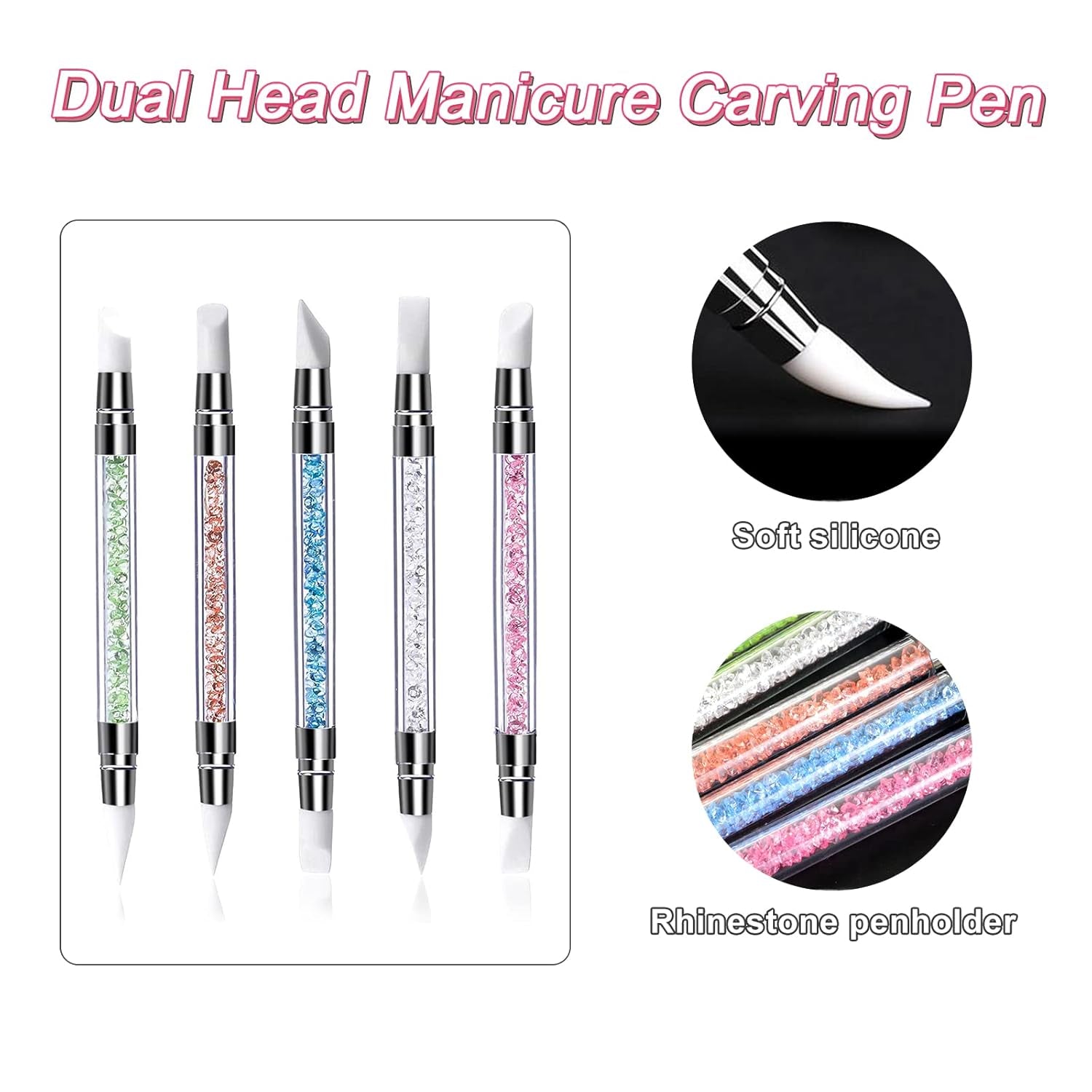 Qufiiry 5PCS Silikon Nagel Pinsel, Gel Schnitzen Pinsel, Silikon-Modellier Pinsel Sæt, Dobbelt Købfe DIY Maniküre Werkzeug