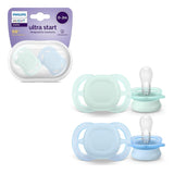 Philips AVENT Ultra Start natsut, ortodontisk sut til nyfødte, Glow in the Dark, BPA-fri, med steriliseringsbeholder, Twin Pack, Moon, Star, SCF075/07