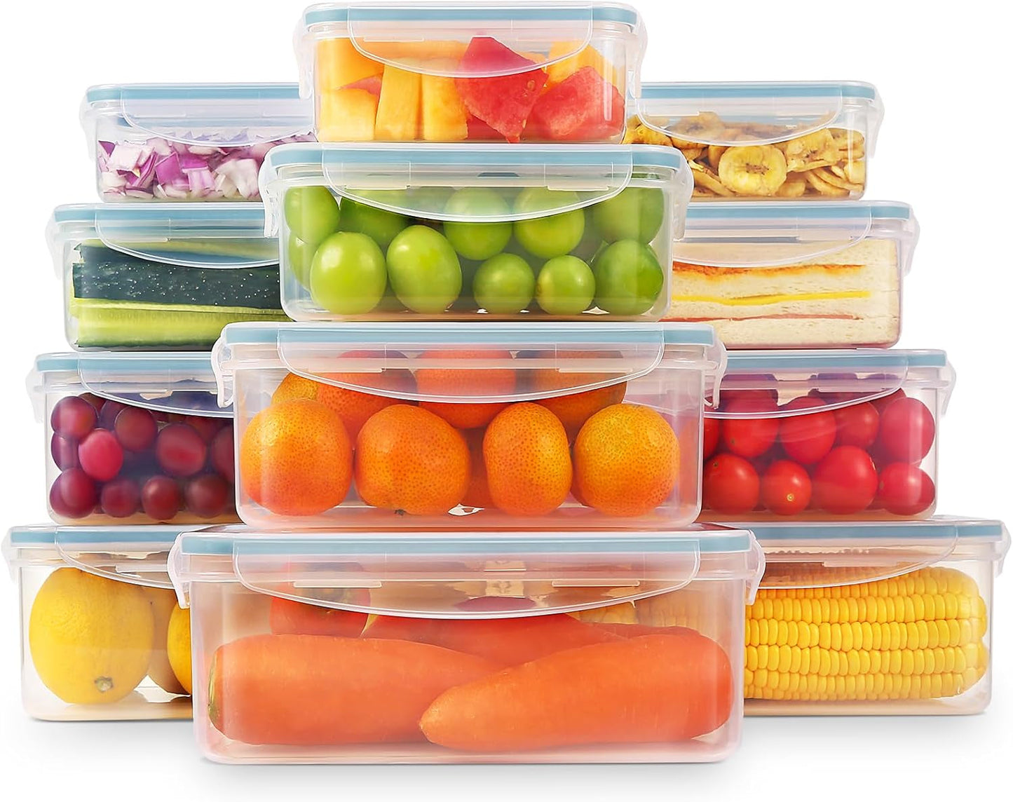 YASHE madopbevaringskrukke med låg 12-delt plastikopbevaringskrukkesæt BPA-fri 100 % lækagetæt stabelbare klare madopbevaringskasser Naty Shop Mb-04-12Pcs