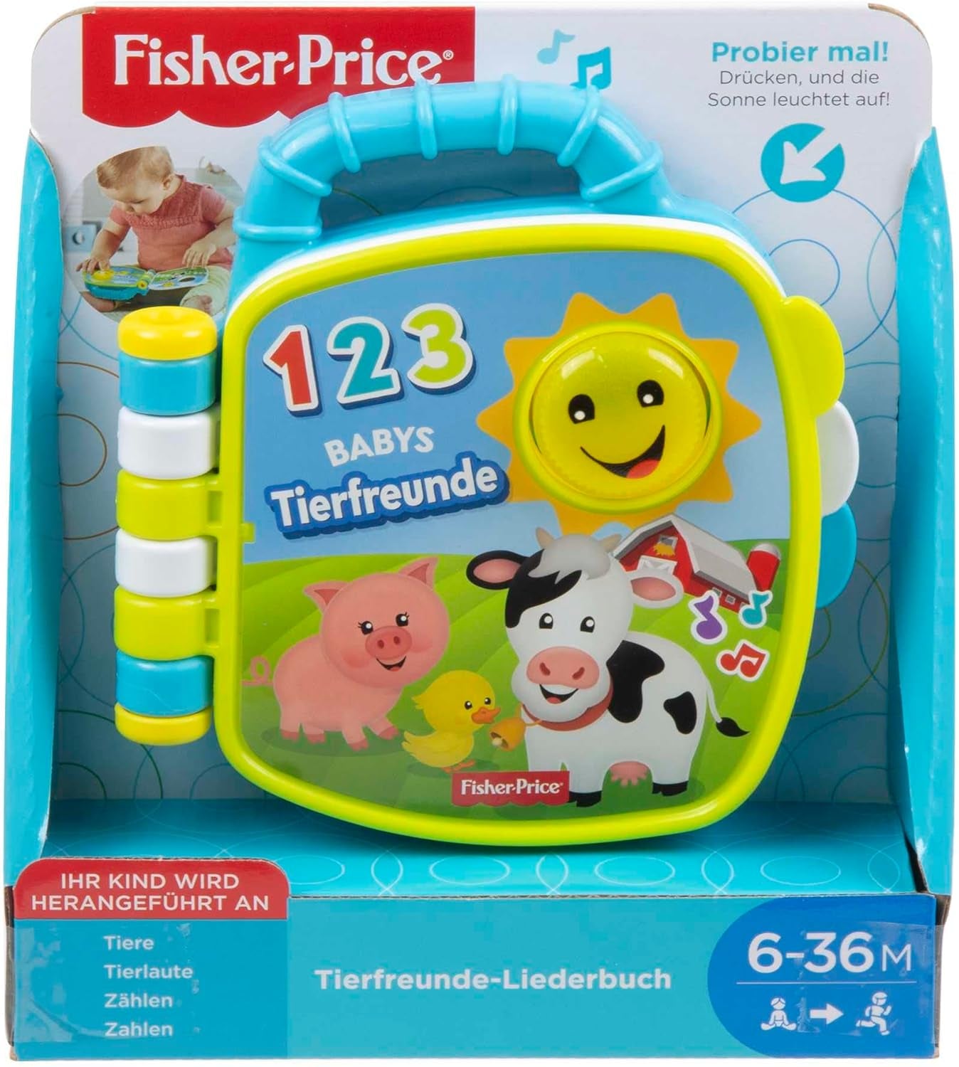 Fisher-Price Musical Animal Friends Sangbog | Babylegetøj fra 6 måneder, 1 år til piger og drenge | Børnelegetøj | Musikbog med lyde og lyseffekter | Pædagogisk legetøj (tysk), GFP29 Jucarii Bebe Naty Shop
