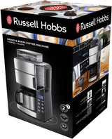 Russell Hobbs kaffemaskine med kværn og termisk karaffel [Digital timer, brusehoved for optimal udsugning og aroma] Grind&Brew (1-10 kopper, 3 maleindstillinger) Filterkaffemaskine 25620-56