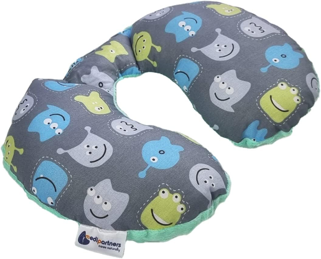 Medi Partners Baby nakkepude Nakkestøtte 100% bomuld / minky baby nakkepude til bil klapvogn rejse rejser søvn nakkepude snooze roll (REH med grå Minky) Cervikale ortopædiske puder Naty Shop Creatures med Minzer Minky