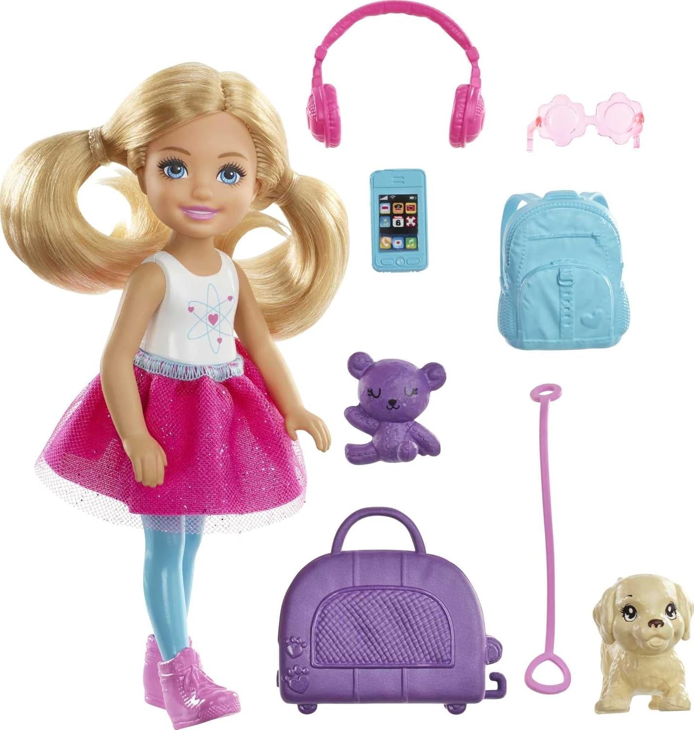 Barbie-legetøj Chelsea-dukke og tilbehør Hunderejsesæt 6 stykker inklusive hundestativ HJY17 Naty Shop-dukker Chelsea-hundedukke