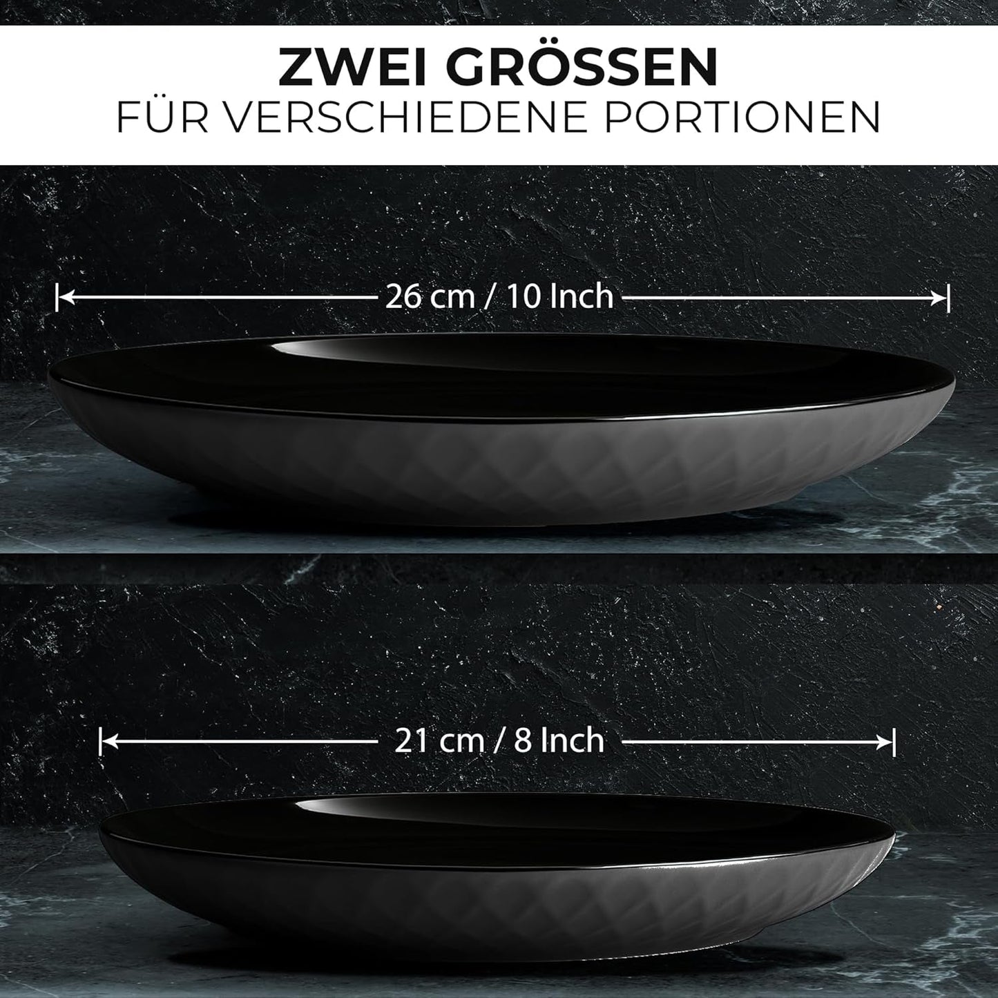 MIAMIO - 6-delt moderne keramisk spisestel/tallerkensæt til 6 - Palmanova Collection (sort, store tallerkener (6x))
