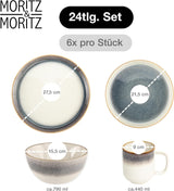 Moritz & Moritz TARENTO 24-delt servisesæt til 6, grå - Elegant højkvalitetstallerkensæt i stentøj - Spisestellet indeholder 6 middagstallerkener, 6 desserttallerkener, 6 middagstallerkener og 6 kopper