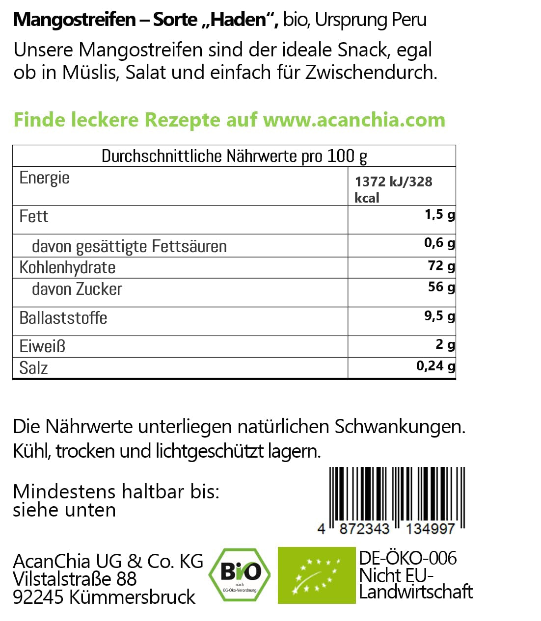 Mangostrimler - sort "Haden" - tørret - økologisk - råkostkvalitet - 400 g Dehydrerede produkter Naty Shop