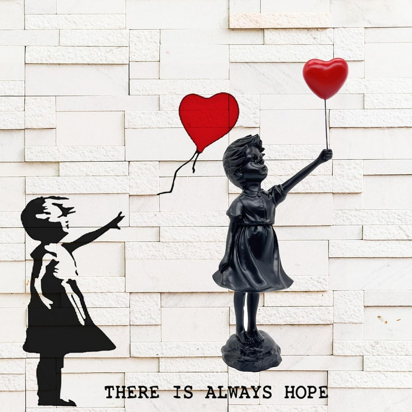 Sød ballonpige harpiksskulptur Home Decor statue Banksy Rødt hjerte pige ballonfigur Moderne kunst Skulptur til bordplade Hylde Dekor statuer og skulpturer Naty Shop