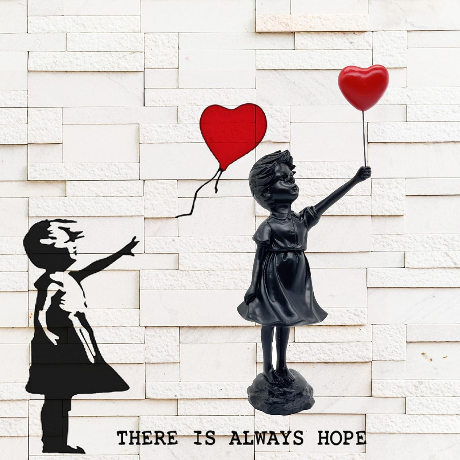 Sød ballonpige harpiksskulptur Home Decor statue Banksy Rødt hjerte pige ballonfigur Moderne kunst Skulptur til bordplade Hylde Dekor statuer og skulpturer Naty Shop
