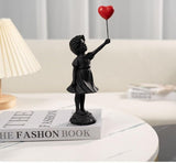 Sød ballonpige harpiksskulptur Home Decor statue Banksy Rødt hjerte pige ballonfigur Moderne kunst Skulptur til bordplade Hylde Dekor statuer og skulpturer Naty Shop