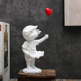 Sød ballonpige harpiksskulptur Home Decor statue Banksy Rødt hjerte pige ballonfigur moderne kunst skulptur til bordhylde dekoration statuer & skulpturer Naty Shop White ballon