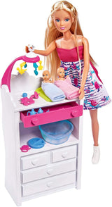 Simba 105733333 - Steffi Love Velkommen Tvillinger, Gravid dukke, Med tvillinger, Med puslebord og badekar, Tilbehør, Dress up dukke, 29Cm, Til børn fra 3 år og opefter Dukker Naty Shop Single